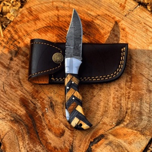 Premium Damascus Folding Knife Wood Handle <b>Drop</b> Point Blade EDC Pocket Hunting Leather Case Gift 3-Year Warranty TARJ ENTERPRISE - Product Image 4