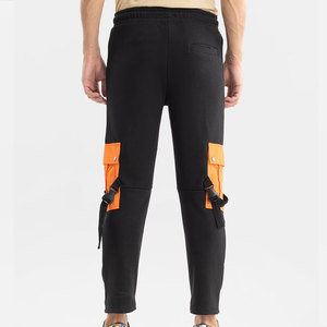 Pantalon de jogging cargo noir pour homme avec poches orange, taille élastique et cordon de serrage, décontracté, respirant, mi-lourd, tricoté, automne - Product Image 4
