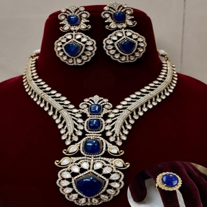 Exclusive Premium Quality Gold Plated Next To Real Moissanite Doublet Choker With Earrings & Adjustable Doublet <b>Ring</b> Set - Product Image 2