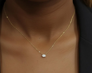 Collar con Colgante Ovalado de Circonia Cúbica Chapado en Oro de 18K, Engaste de Garra, Cadena de Caja, Clásico, Unisex, para Uso Diario - Product Image 1