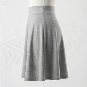 Women A-Line Mini <b>Skirt</b> Solid Gray <b>Elastic</b> Waist Knitted Cotton Spandex Casual Wear All Seasons - Product Image 3