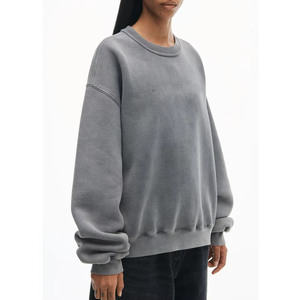 Suéter de punto grueso de algodón y felpa francesa con cuello redondo para mujer, diseño casual de otoño, con apliques de cristal bordados en la parte delantera. - Product Image 5