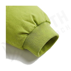 Green Bomber Jacket Full Sleeve Stand Collar Zipper Closure Winter Short Length Solid Color Polyester Wadding - Product Image 6