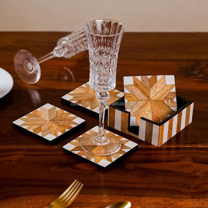 Modern Wooden Square Coasters <b>Set</b> with Leaf Pattern Non-Slip <b>Table</b> Mats <b>for</b> Coffee and <b>Dining</b> <b>Table</b> Decor - Product Image 4