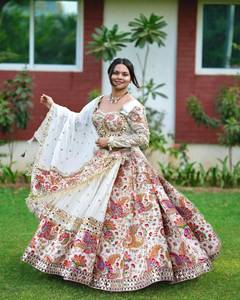 Women's Traditional Sexy Embroidery <b>Sequins</b> Work Can-Can Lace Patta Premium Quality Butterfly Net 4 Meter <b>Flared</b> Unstitched - Product Image 4
