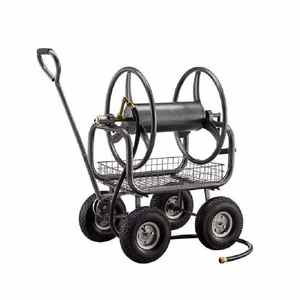 Chariot enrouleur de tuyau d'arrosage haut de gamme en acier inoxydable à 4 roues, robuste, anti-corrosion, avec housse étanche et tuyau d'arrosage réglable - Product Image 1