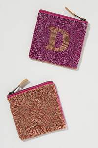 Mini Portefeuille Porte-cartes en Perles de Verre, Étui à Monnaie de Haute Qualité avec Initiales, Pochette Zippée en Perles de Rocaille Violettes et Dorées - Product Image 6