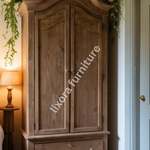 Armoire élégante en bois massif artisanal à 2 portes avec tiroir de rangement, finition rustique en pin naturel - Product Image 3