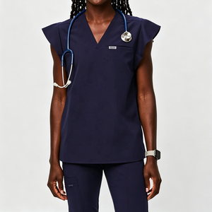 Scrubs Uniforms Sets <b>Flutter</b> <b>Sleeve</b> Sleeveless Design Four-way Elastic Fabric Beauty Salonscrubs Uniforms Sets Wholesale - Product Image 1