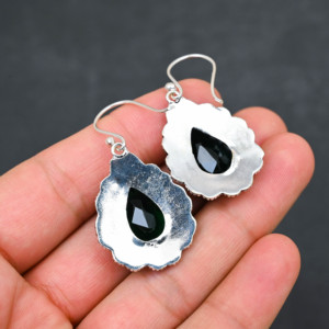 Boucles d'oreilles personnalisées en diopside chromé créé en laboratoire, argent sterling 925, 1,9 pouce, bijoux faits à la main en pierres précieuses, boucles d'oreilles fines antiques, cadeau - Product Image 3