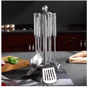 Ensemble d'ustensiles de cuisine en acier inoxydable 304 avec support, 6 pièces, cuillères de cuisine, outils de cuisine avec support rotatif - Product Image 6