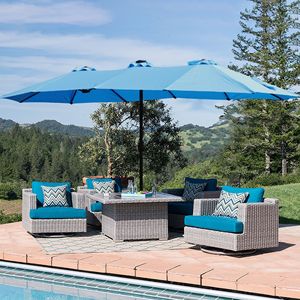 Grande Ombrellone Rettangolare Bifacciale 15x9ft con Luce e Base Blu per Mercati Esterni Doppi - Product Image 1