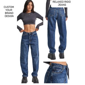 Pantalones vaqueros de marca personalizados de cintura alta rectos y anchos Mega Baggy Jeans relajados y lavados para mujer proveedor de pantalones en Bangladesh - Product Image 4