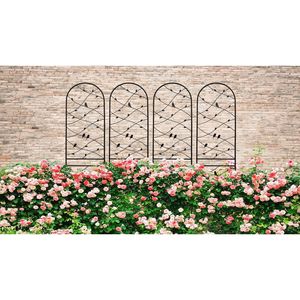 Set di 4 Tralicci da Giardino in Metallo Nero Antiruggine 220 cm x 50 cm, Supporto per Fiori da Esterno, Decorazione per Uccelli, Traliccio per Piante Rampicanti - Product Image 4