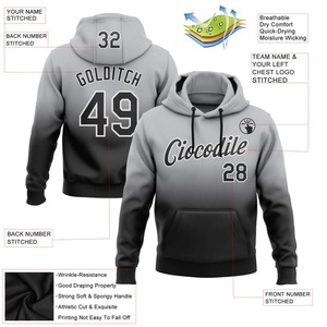 Sweat-shirt à capuche personnalisé pour homme avec impression par sublimation du nom et du numéro, dégradé gris à noir, style décontracté, design avec poche avant - Product Image 2
