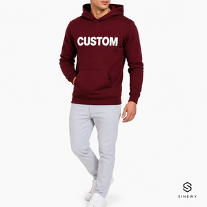 Sudadera con Capucha Personalizada para Hombre SINEWY, Color Granate, Tejido 100% Algodón, Corte Regular, Informal, con Diseño de Letras Estampadas en la Parte Delantera, Ideal para el Verano - Product Image 3