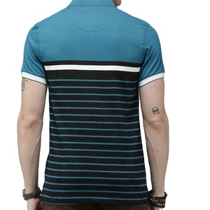 Men's Custom Yarn Dyed Short Sleeve Polo T-Shirt Multi-Color Striped Print Ribbed Polo Neck Indian Manufacturer in India - Product Image 4