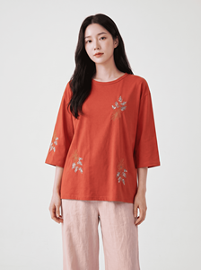Bmama <b>Red</b> Embroidered Blouse Womens Casual 3/4 Sleeve Loose Fit <b>Top</b> Wholesale - Product Image 2