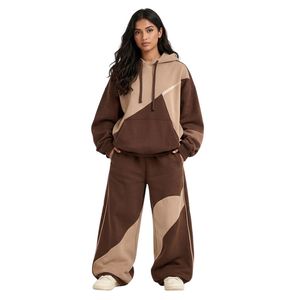 Custom <b>Women</b> Pullover Panel Work Premium Streetwear Sweatsuits Cotton <b>Fleece</b> Heavyweight Warm Winter Loose <b>Jogger</b> Tracksuit Sets - Product Image 1
