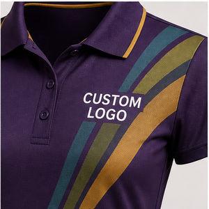 Custom Plum Teal <b>Gold</b> <b>Ribbon</b> Stripe Womens Polo Shirt Quick Dry Breathable Short Sleeve Performance Golf Team Uniform WPS-0883 - Product Image 5