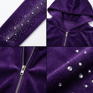 <b>Women's</b> <b>Purple</b> Hooded <b>Tracksuit</b> Set Full Sleeve Glitter Print Casual Loose Fit With Side Pockets Autumn Wear - Product Image 6