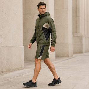 Conjunto de Chaqueta y Pantalones Cortos para Hombre ODM, Cortavientos con Forro de Malla, Transpirable, de Nailon Ripstop, Traje Deportivo, Proveedor de Logotipos Personalizados - Product Image 5