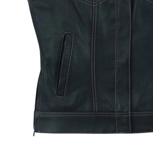 Chaqueta de Motocicleta para Mujer, de Cuero Genuino y Lona Ecológica, con Cuello Alto, Diseño Acolchado, Cierre de Cremallera, Ropa de Abrigo para Otoño - Product Image 6