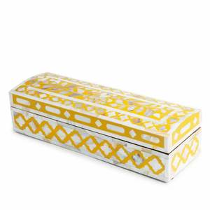 Caja de Joyería Rectangular de Madera, Amarilla y Blanca, con Patrón Geométrico Incrustado, Organizador de Almacenamiento Navideño para Joyas, Anillos y Accesorios - Product Image 1