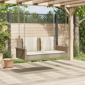 Banc balançoire en rotin PE beige avec structure en acier thermolaqué, produit standard pour patio - Product Image 3