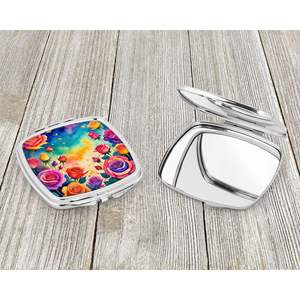 Espejo de maquillaje de viaje compacto de rosas de colores, espejo de bolsillo de mano plegable para mujeres y niñas, Idea de regalo decorativa - Product Image 3
