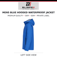 Blouson Bomber Homme Blimpex International Bleu à Capuche Imperméable Respirant en Tissu Tricoté Décontracté avec Fermeture Éclair et Logo sur le Devant en Toile Enduite PU