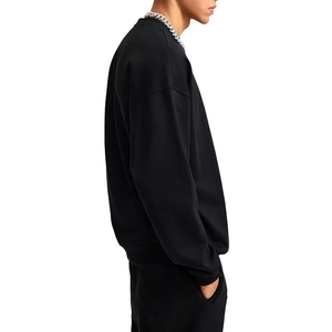 Sweat-shirt à col rond en coton noir surdimensionné pour homme, couleur unie, tricoté, manches longues, coupe classique, vêtement d'automne - Product Image 2