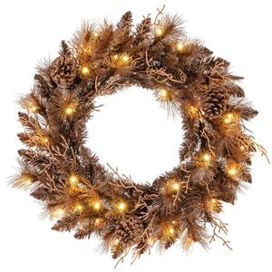 Ghirlanda Natalizia Moderna da Interno Pre-Illuminata da 60 cm con 35 LED Bianchi Caldi, 6 Pigne, 105 Punte di Rami, Bacche e Ghirlanda in PVC Marrone - Product Image 1