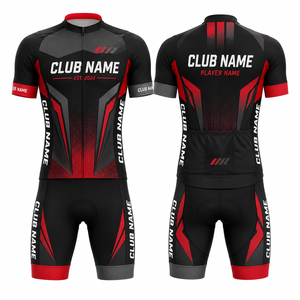 Conjunto de Jersey de Ciclismo Unisex Personalizado, Negro/Rojo, Impresión Digital, Transpirable, 100% Poliéster, Servicio OEM, Adulto - Product Image 1
