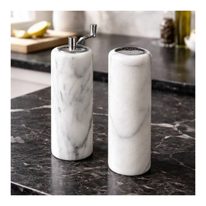 Salero de Mármol Ajustable Multifuncional Hecho a Mano con Tapa de Acero Inoxidable y Latón, de Piedra Natural Blanca de la Mejor Calidad, Sin Electricidad - Product Image 1