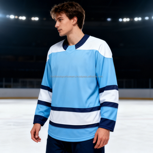 Maillot de hockey sur glace bleu personnalisé pour hommes, respirant, col en V, manches longues, 100% polyester, uniforme d'équipe bicolore - Product Image 6
