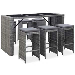 Ensemble de bar de jardin en rotin PE gris 7 pièces, mobilier de patio avec housses amovibles - Product Image 1