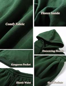 Ensemble de survêtement unisexe léger 100 % coton 450 g/m² coupe ample pour homme, avec capuche super empilée, grande taille, pour l'hiver, décontracté, couleur unie - Product Image 4