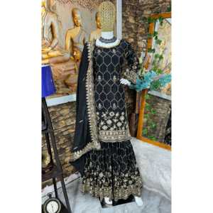 Vêtements et accessoires musulmans traditionnels de créateur, véritable travail de miroir, haut de fête, plazzo, dupatta - Product Image 3