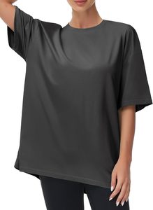 Haut de sport pour femme en jersey respirant, coupe ample, teinture unie, style sportif, 100% coton, manches courtes, confortable - Product Image 3