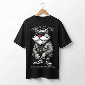 T-shirt blanc pour homme à manches courtes, col rond, imprimé loup, style streetwear, jersey 100% coton, écologique - Product Image 1