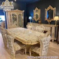 Collection de meubles de salle à manger sculptés du Palais Impérial, table à manger sculptée en feuille d'or majestueuse, ensemble de salle à manger classique européen, USA