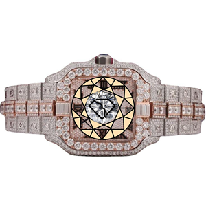 Reloj de Lujo Personalizado para Mujer, con Cristales de Moissanita, Caja de Acero Inoxidable, Cuarzo Analógico de 46 mm, Cristal de Zafiro, Cierre Oculto con Botón a Presión - Product Image 1