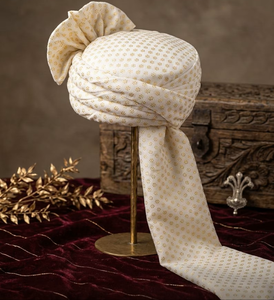 Turbante Blanco Dorado para Boda Real, Pre-Atado, Pagri Indio para Novio, Safa para Hombre, Tocado Nupcial Tradicional con Diseño Elegante - Product Image 3