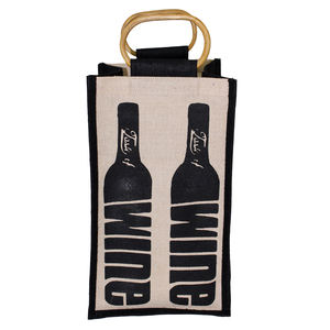 Bolsa de Compras de Yute y Algodón con Diseño Personalizado y Asa de Madera, Promocional para Almacenamiento de Cuatro Botellas de Vino y Jugos - Product Image 1
