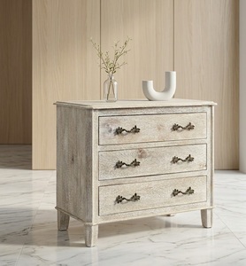 Commode vintage en bois massif à 3 tiroirs, meuble de rangement traditionnel autoportant pour chambre et couloir - Product Image 1