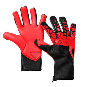 Red Black Football Goalkeeper Gloves <b>Full</b> Finger Non <b>Slip</b> Breathable PU Leather Unisex Sports Protection Hook And Loop Closure - Product Image 1