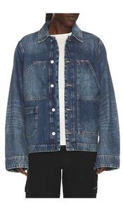 Veste en jean unisexe avec col rabattu, fermeture boutonnée, manches classiques, couleur unie, délavée, style décontracté pour l'automne - Product Image 3
