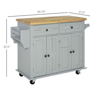 Carrello da Cucina Mobile Grigio in MDF Resistente con Piano in Legno di Gomma, Cassetti Portaoggetti, Portaspezie/Portasciugamani per Sala da Pranzo - Product Image 3