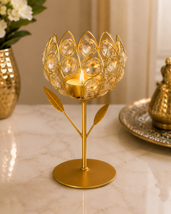 Luxury Gold Crystal Lotus <b>Tealight</b> <b>Candle</b> Holder Decorative Metal <b>Candle</b> Stand Elegant Home, Wedding, Diwali & Table Centerpiece - Product Image 4